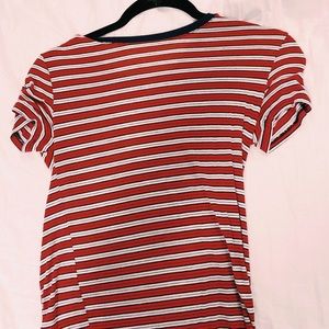 •red white stripes and navy collar tee